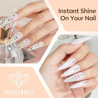 Modelones 4-in-1 Rhinestone Glue – Super Strong for Press On Nails, Gems, Charms & Rhinestones, No Wipe Nail Art Glue, 30g Cured Needed