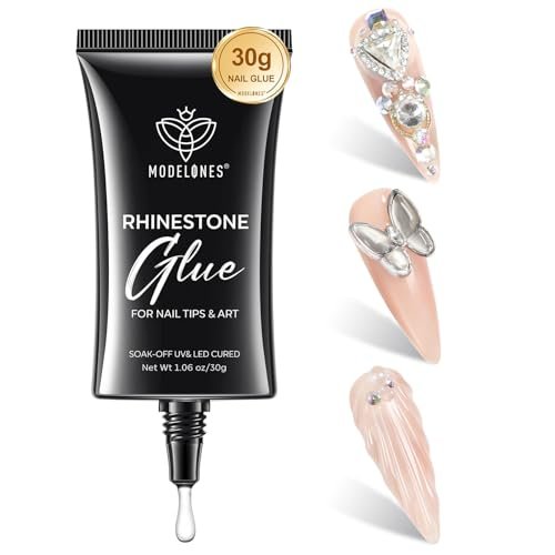 Modelones 4-in-1 Rhinestone Glue – Super Strong for Press On Nails, Gems, Charms & Rhinestones, No Wipe Nail Art Glue, 30g Cured Needed - görsel 2