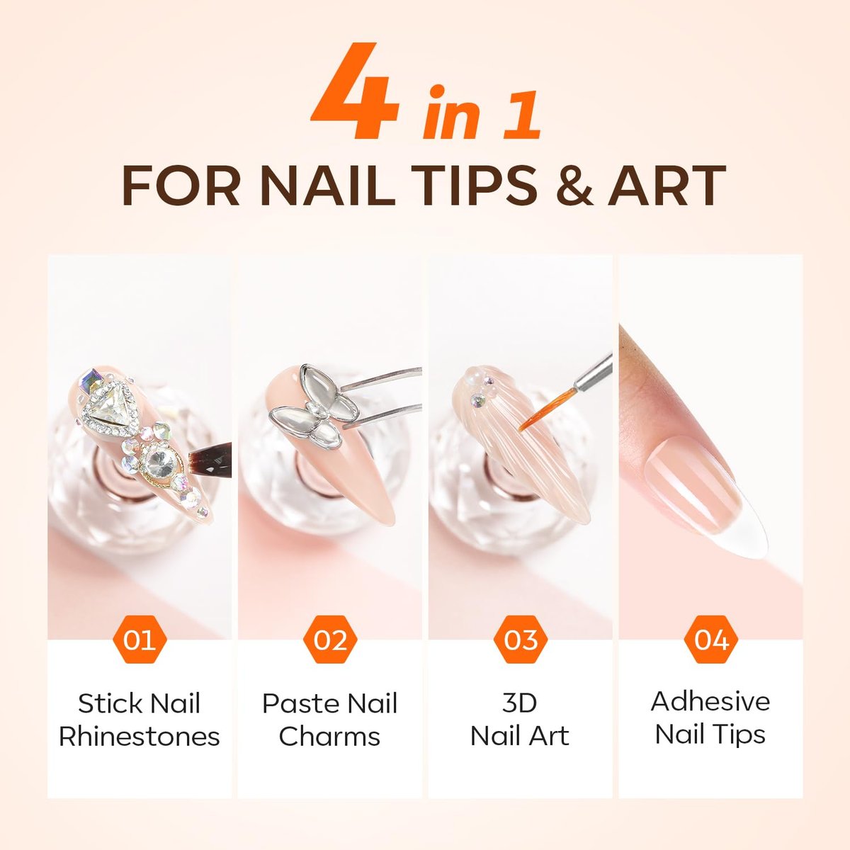 Modelones 4-in-1 Rhinestone Glue – Super Strong for Press On Nails, Gems, Charms & Rhinestones, No Wipe Nail Art Glue, 30g Cured Needed - görsel 7