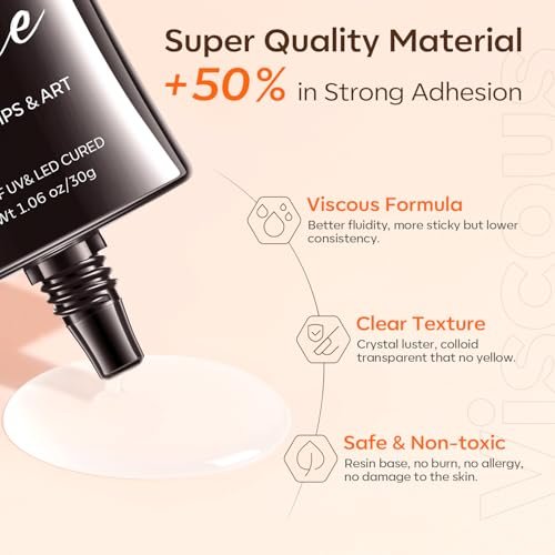 Modelones 4-in-1 Rhinestone Glue – Super Strong for Press On Nails, Gems, Charms & Rhinestones, No Wipe Nail Art Glue, 30g Cured Needed - görsel 4