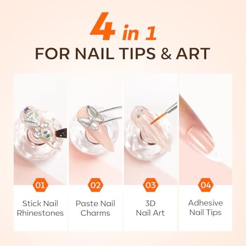 Modelones 4-in-1 Rhinestone Glue – Super Strong for Press On Nails, Gems, Charms & Rhinestones, No Wipe Nail Art Glue, 30g Cured Needed - görsel 8