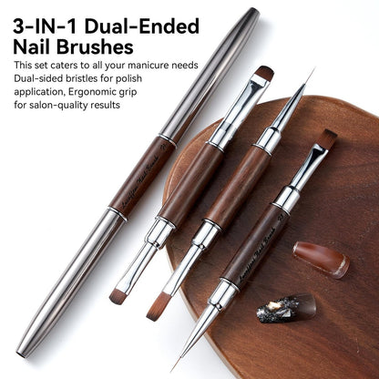 Nail Art Clean Up Brushes, Dual-End French Tip Brush 3PCS Set - Flat/Oval/Angled Dual Head Gel Nail Brushes for Polish Mistakes, Cuticle Cleaning, Acrylic & Polygel Nail Design Painting DIY Tools Avelisse