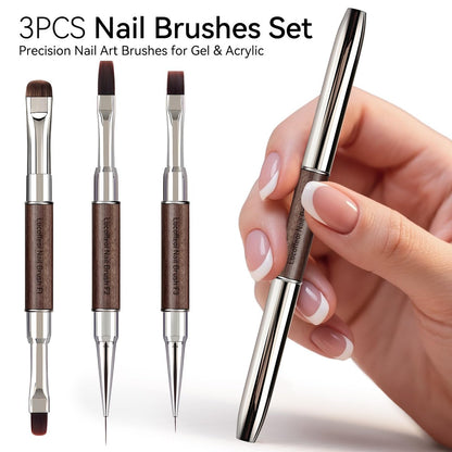 Nail Art Clean Up Brushes, Dual-End French Tip Brush 3PCS Set - Flat/Oval/Angled Dual Head Gel Nail Brushes for Polish Mistakes, Cuticle Cleaning, Acrylic & Polygel Nail Design Painting DIY Tools Avelisse