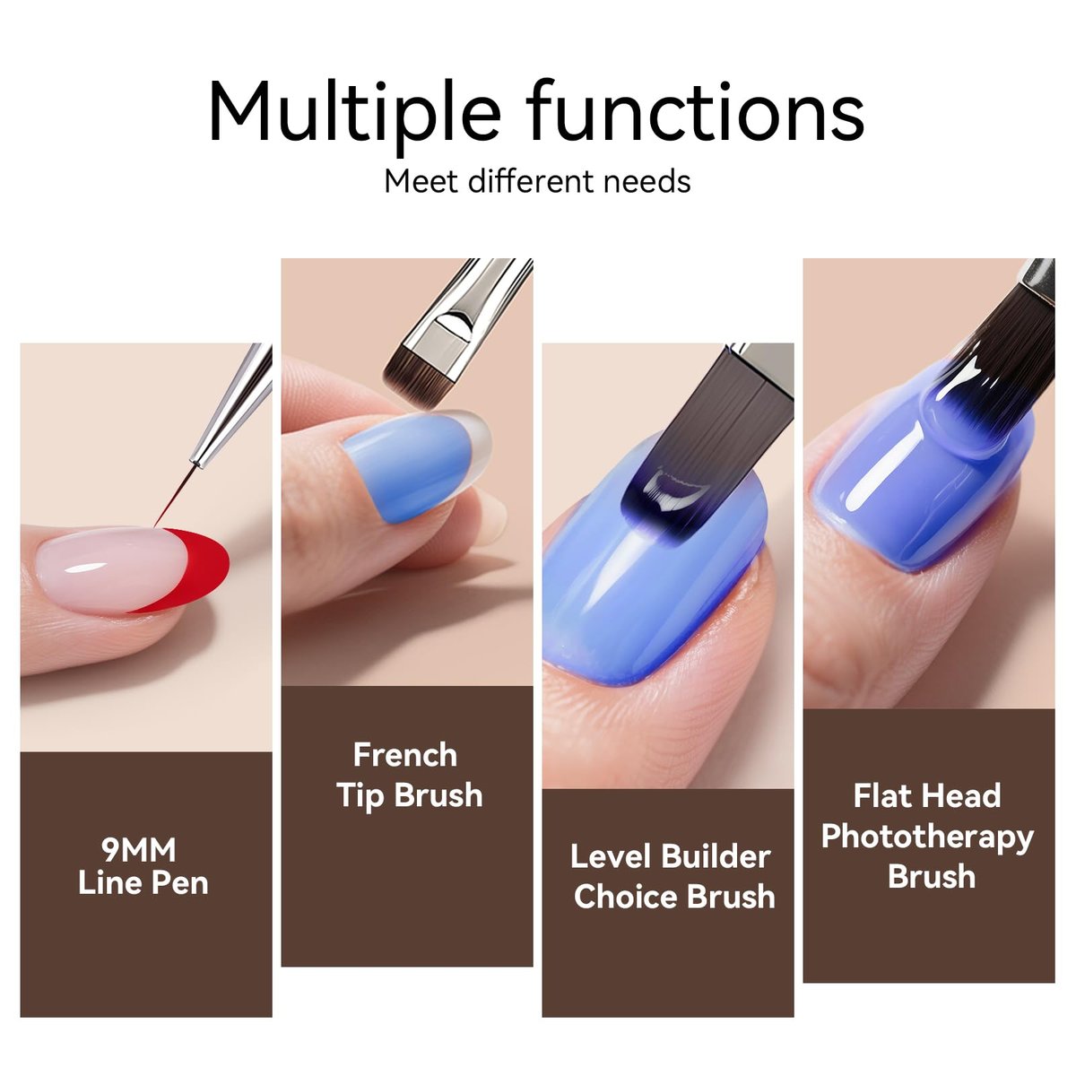 Nail Art Clean Up Brushes, Dual-End French Tip Brush 3PCS Set - Flat/Oval/Angled Dual Head Gel Nail Brushes for Polish Mistakes, Cuticle Cleaning, Acrylic & Polygel Nail Design Painting DIY Tools Avelisse