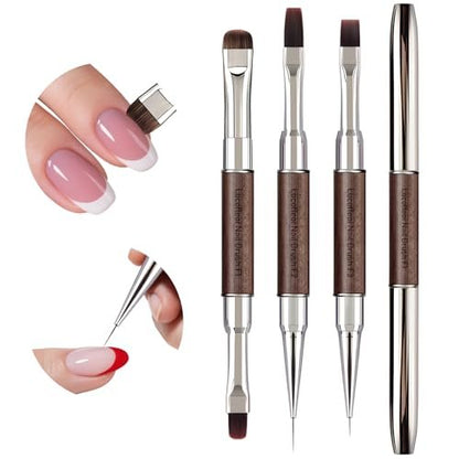 Nail Art Clean Up Brushes, Dual-End French Tip Brush 3PCS Set - Flat/Oval/Angled Dual Head Gel Nail Brushes for Polish Mistakes, Cuticle Cleaning, Acrylic & Polygel Nail Design Painting DIY Tools Avelisse