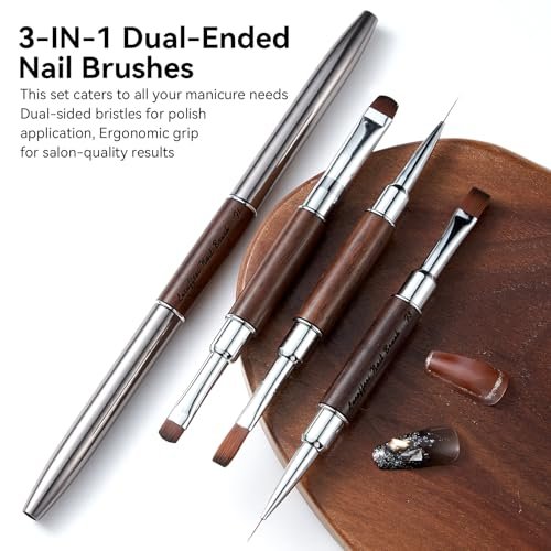 Nail Art Clean Up Brushes, Dual-End French Tip Brush 3PCS Set - Flat/Oval/Angled Dual Head Gel Nail Brushes for Polish Mistakes, Cuticle Cleaning, Acrylic & Polygel Nail Design Painting DIY Tools Avelisse