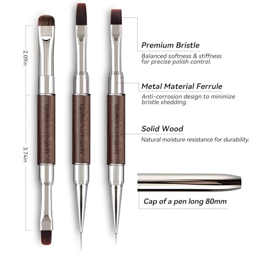 Nail Art Clean Up Brushes, Dual-End French Tip Brush 3PCS Set - Flat/Oval/Angled Dual Head Gel Nail Brushes for Polish Mistakes, Cuticle Cleaning, Acrylic & Polygel Nail Design Painting DIY Tools Avelisse