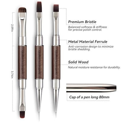 Nail Art Clean Up Brushes, Dual-End French Tip Brush 3PCS Set - Flat/Oval/Angled Dual Head Gel Nail Brushes for Polish Mistakes, Cuticle Cleaning, Acrylic & Polygel Nail Design Painting DIY Tools Avelisse