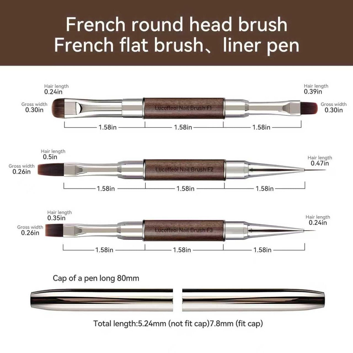 Nail Art Clean Up Brushes, Dual-End French Tip Brush 3PCS Set - Flat/Oval/Angled Dual Head Gel Nail Brushes for Polish Mistakes, Cuticle Cleaning, Acrylic & Polygel Nail Design Painting DIY Tools Avelisse