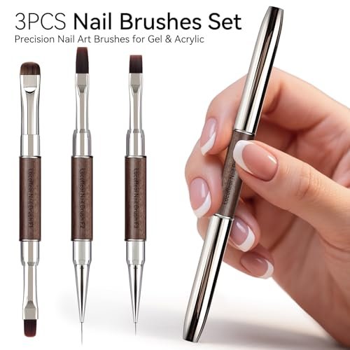 Nail Art Clean Up Brushes, Dual-End French Tip Brush 3PCS Set - Flat/Oval/Angled Dual Head Gel Nail Brushes for Polish Mistakes, Cuticle Cleaning, Acrylic & Polygel Nail Design Painting DIY Tools Avelisse