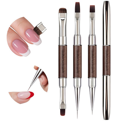 Nail Art Clean Up Brushes, Dual-End French Tip Brush 3PCS Set - Flat/Oval/Angled Dual Head Gel Nail Brushes for Polish Mistakes, Cuticle Cleaning, Acrylic & Polygel Nail Design Painting DIY Tools Avelisse