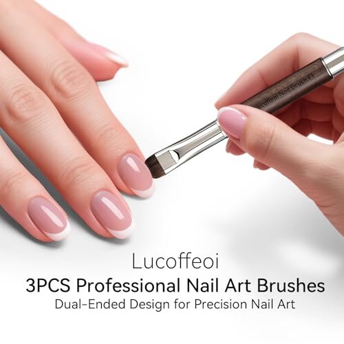 Nail Art Clean Up Brushes, Dual-End French Tip Brush 3PCS Set - Flat/Oval/Angled Dual Head Gel Nail Brushes for Polish Mistakes, Cuticle Cleaning, Acrylic & Polygel Nail Design Painting DIY Tools Avelisse