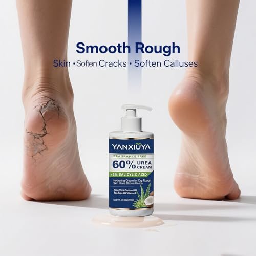 YANXIUYA 60% Urea Cream 10.5 oz – Maximum Strength Moisturizing Foot Cream with Salicylic Acid for Cracked Heels, Dry Skin & Callus Remover, Fragrance-Free Body Lotion Avelisse