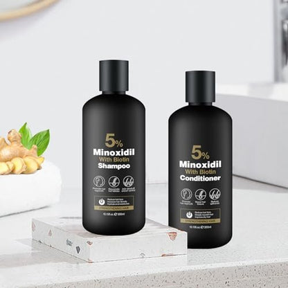 Minoxidil Shampoo & Conditioner Set for Hair Growth – Biotin, Ginseng & Ginger – Supports Thicker, Fuller Hair – Scalp Care Formula – For Men & Women – 600ml Duo