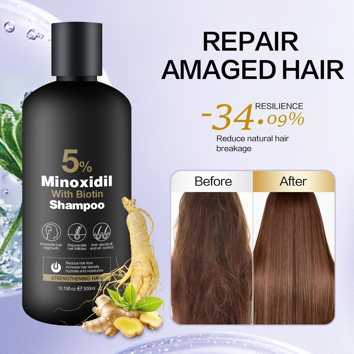 Minoxidil Shampoo & Conditioner Set for Hair Growth – Biotin, Ginseng & Ginger – Supports Thicker, Fuller Hair – Scalp Care Formula – For Men & Women – 600ml Duo - görsel 15
