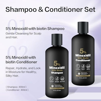 Minoxidil Shampoo & Conditioner Set for Hair Growth – Biotin, Ginseng & Ginger – Supports Thicker, Fuller Hair – Scalp Care Formula – For Men & Women – 600ml Duo