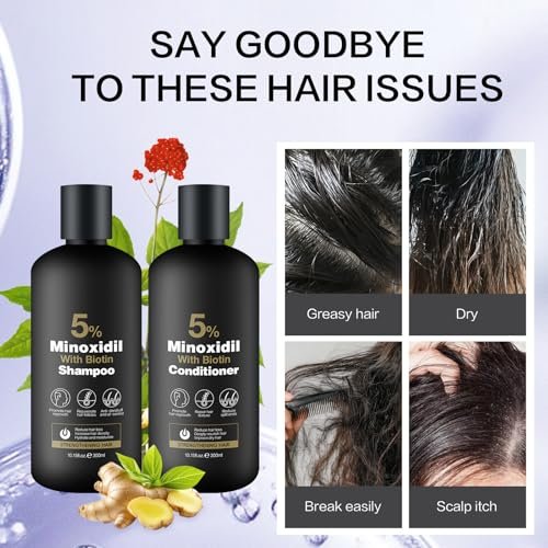 Minoxidil Shampoo & Conditioner Set for Hair Growth – Biotin, Ginseng & Ginger – Supports Thicker, Fuller Hair – Scalp Care Formula – For Men & Women – 600ml Duo - görsel 14