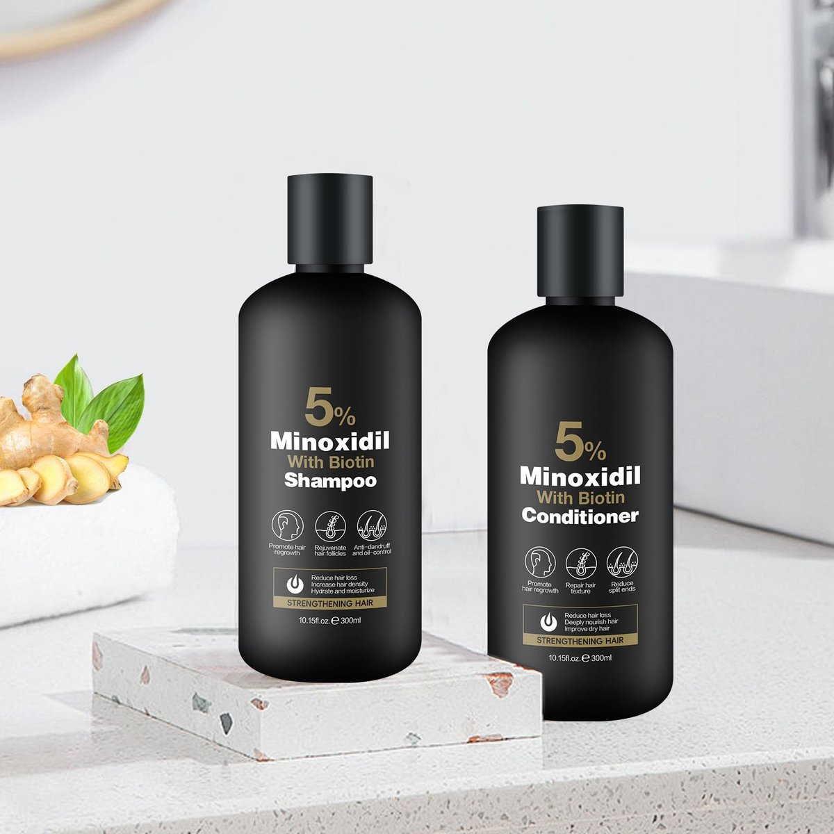 Minoxidil Shampoo & Conditioner Set for Hair Growth – Biotin, Ginseng & Ginger – Supports Thicker, Fuller Hair – Scalp Care Formula – For Men & Women – 600ml Duo - görsel 3