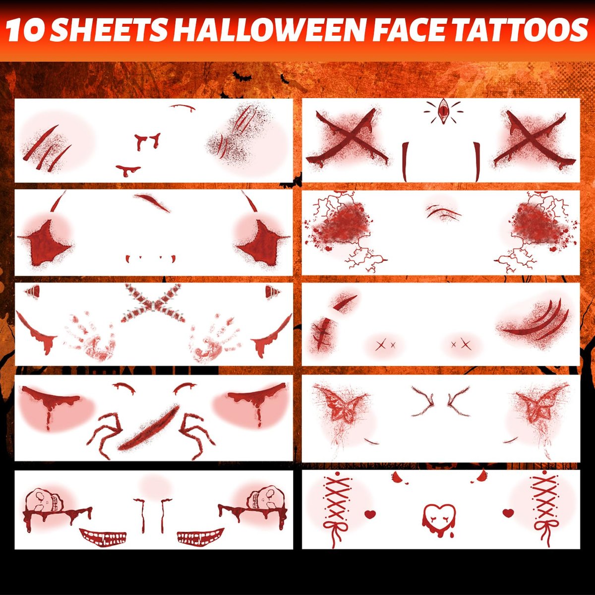 Winthrop 10 Sheets Halloween Bloody Scar Temporary Tattoos – Realistic Fake Wound Stickers for Face & Body, Horror Makeup for Costumes, Parties, Cosplay & Scary Pranks - görsel 13