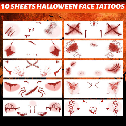 Winthrop 10 Sheets Halloween Bloody Scar Temporary Tattoos – Realistic Fake Wound Stickers for Face & Body, Horror Makeup for Costumes, Parties, Cosplay & Scary Pranks