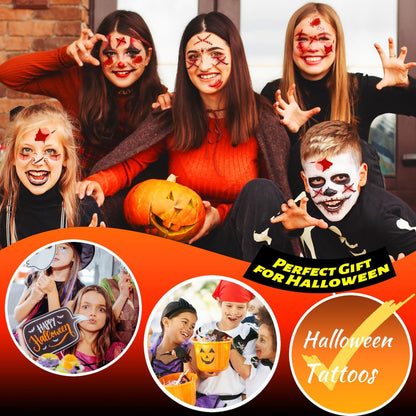 Winthrop 10 Sheets Halloween Bloody Scar Temporary Tattoos – Realistic Fake Wound Stickers for Face & Body, Horror Makeup for Costumes, Parties, Cosplay & Scary Pranks