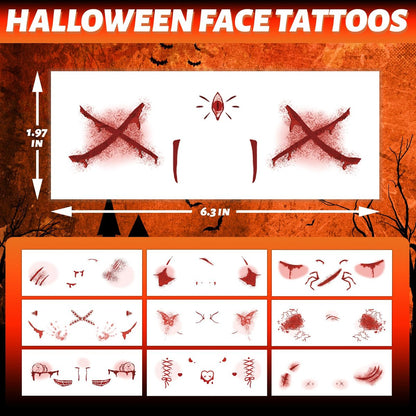 Winthrop 10 Sheets Halloween Bloody Scar Temporary Tattoos – Realistic Fake Wound Stickers for Face & Body, Horror Makeup for Costumes, Parties, Cosplay & Scary Pranks