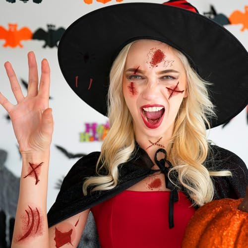 Winthrop 10 Sheets Halloween Bloody Scar Temporary Tattoos – Realistic Fake Wound Stickers for Face & Body, Horror Makeup for Costumes, Parties, Cosplay & Scary Pranks - görsel 6