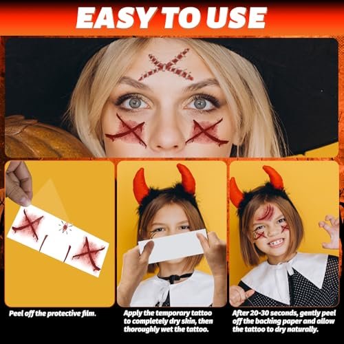 Winthrop 10 Sheets Halloween Bloody Scar Temporary Tattoos – Realistic Fake Wound Stickers for Face & Body, Horror Makeup for Costumes, Parties, Cosplay & Scary Pranks - görsel 10