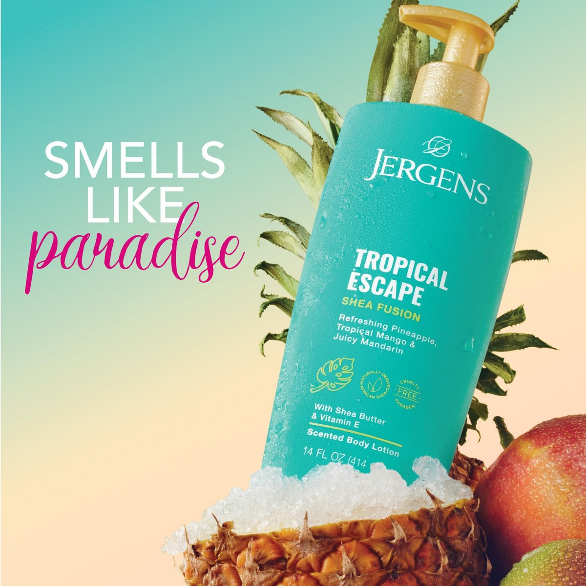 Jergens Shea Fusion Tropical Escape Body Lotion - 14 fl oz, Moisturizing Lotion with Shea Butter & Vitamin E - görsel 3