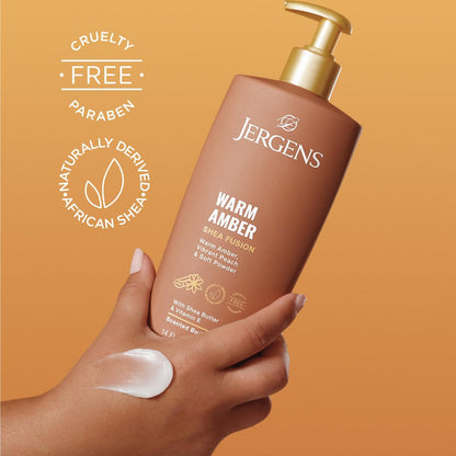 Jergens Shea Fusion Warm Amber Scented Lotion - Moisturizing Body Lotion with Shea Butter and Vitamin E, 14 fl oz