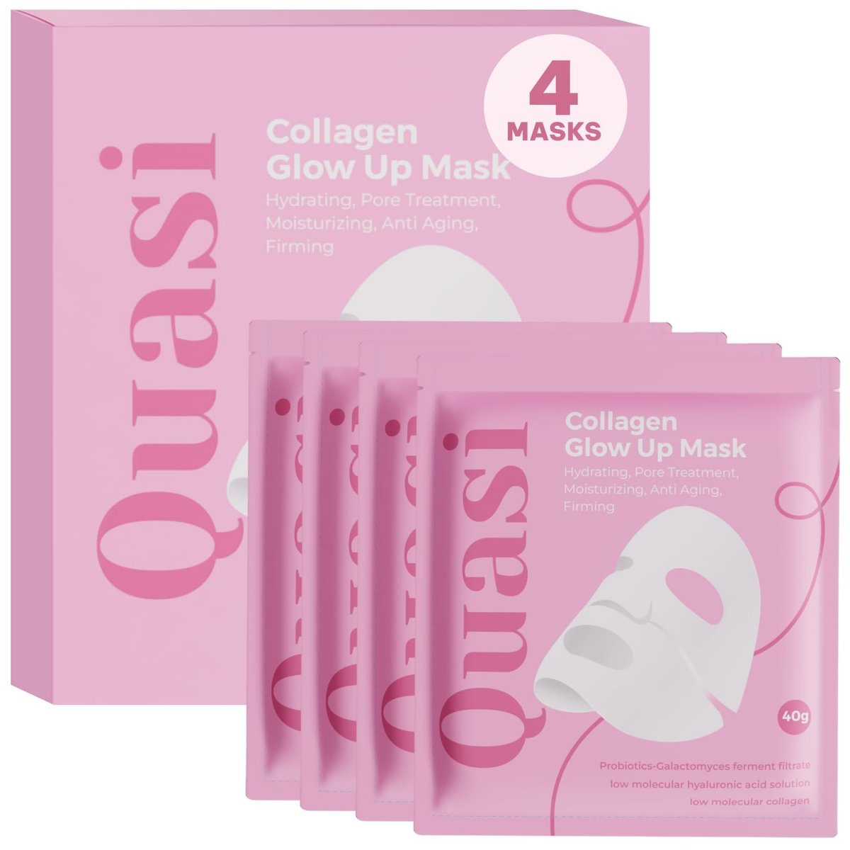 Quasi Bio-Collagen Face Mask Overnight – Hydrating Korean Sheet Mask with Niacinamide & Low Molecular Collagen – Firming & Smoothing Skincare for All Skin Types – 4 Masks Avelisse