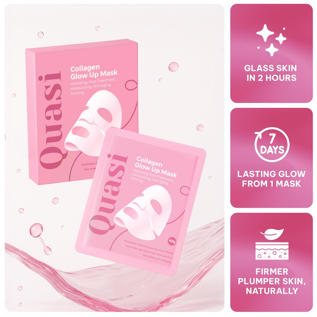Quasi Bio-Collagen Face Mask Overnight – Hydrating Korean Sheet Mask with Niacinamide & Low Molecular Collagen – Firming & Smoothing Skincare for All Skin Types – 4 Masks Avelisse