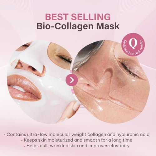 Quasi Bio-Collagen Face Mask Overnight – Hydrating Korean Sheet Mask with Niacinamide & Low Molecular Collagen – Firming & Smoothing Skincare for All Skin Types – 4 Masks Avelisse