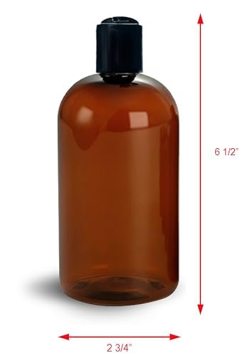 ljdeals 16 oz Amber Plastic Empty Bottles with Black Disc Top Caps - Refillable Containers for Shampoo, Lotions, Cream and More, BPA Free, Pack of 2, Made in USA - görsel 6