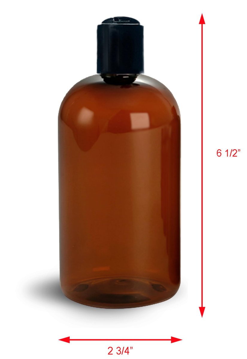 ljdeals 16 oz Amber Plastic Empty Bottles with Black Disc Top Caps - Refillable Containers for Shampoo, Lotions, Cream and More, BPA Free, Pack of 2, Made in USA - görsel 5