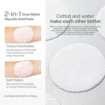 Glycolic Acid Pads 20%: Dual Sided Exfoliating Face Peels with Salicylic Acid & Niacinamide Reduce Surface Skin Fine Lines and Wrinkles Daily Facial Cleansing for All Skin Types 60 Count