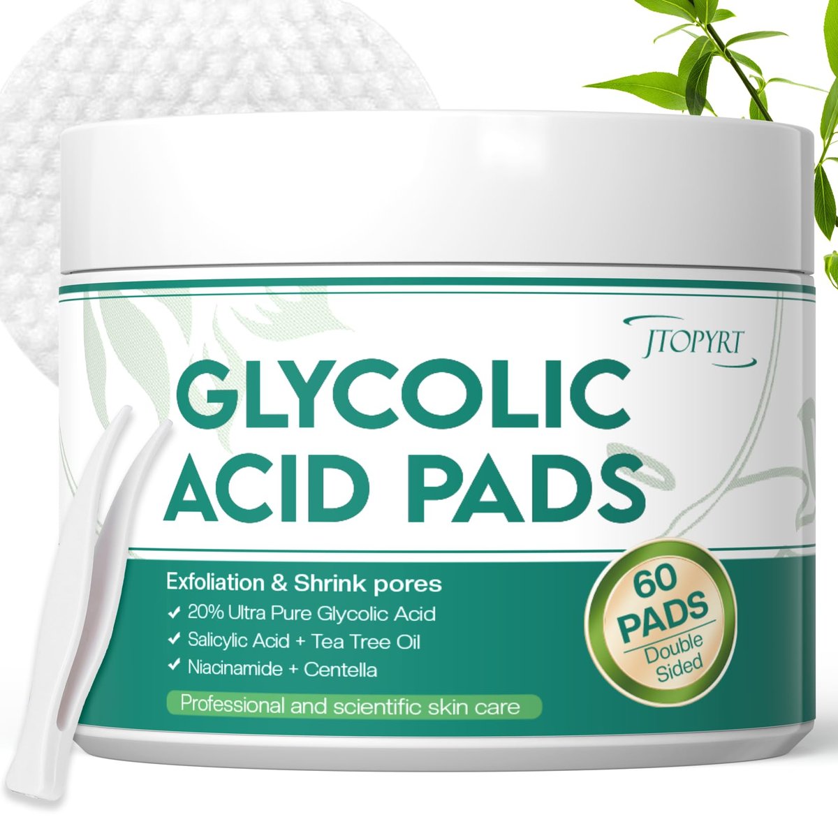 Glycolic Acid Pads 20%: Dual Sided Exfoliating Face Peels with Salicylic Acid & Niacinamide Reduce Surface Skin Fine Lines and Wrinkles Daily Facial Cleansing for All Skin Types 60 Count - görsel 1