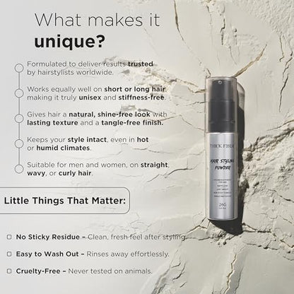 Thick Fiber Hair Styling Powder – Tangle-Free, Non-Sticky, No White Residue – Infused Clay-Based Powder for Volumizing & Texturizing – Matte Finish for Women and Men – Medium Hold – 26g Avelisse