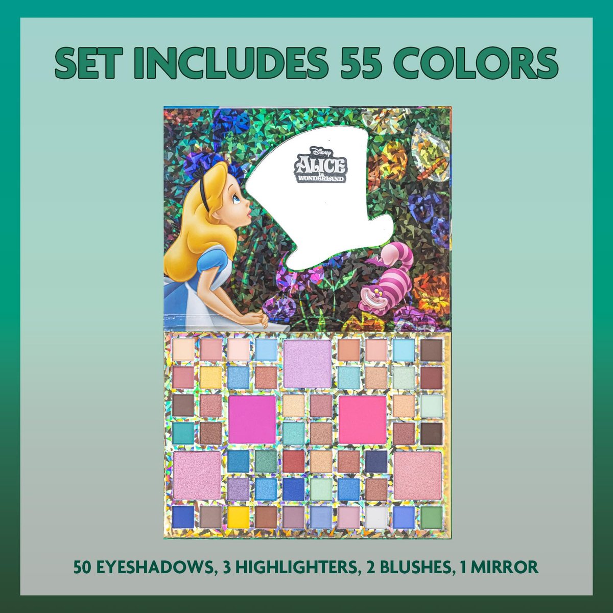 Alice in Wonderland 55 Well Eye Shadow Palette with Mirror - Shimmery & Matte Colors for Girls and Teens by Townley Girl - görsel 3