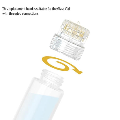 AQUAPEN Microneedle Replacement Head for Hydra Needle & Micro Infusion Systems – Clear, Threaded Glass Vial Connection – Derma Stamp Tip