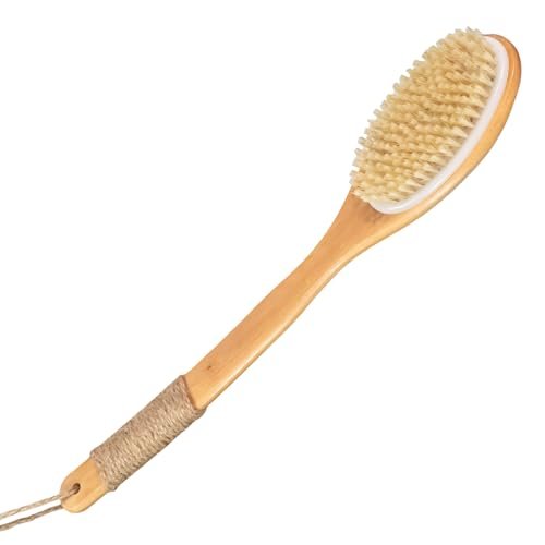 16.5 Inches Back Scrubber for Shower with Curved Long Handle – Wet & Dry Brushing Body Brush, Natural Bristles, Bath Tool for Men & Women - görsel 2
