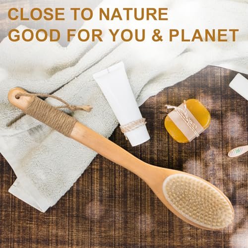 16.5 Inches Back Scrubber for Shower with Curved Long Handle – Wet & Dry Brushing Body Brush, Natural Bristles, Bath Tool for Men & Women - görsel 16