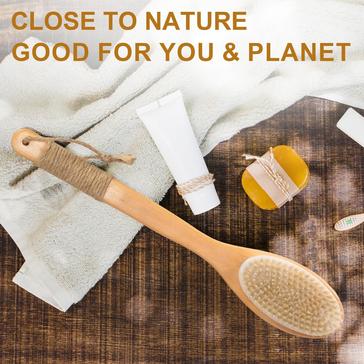 16.5 Inches Back Scrubber for Shower with Curved Long Handle – Wet & Dry Brushing Body Brush, Natural Bristles, Bath Tool for Men & Women - görsel 13