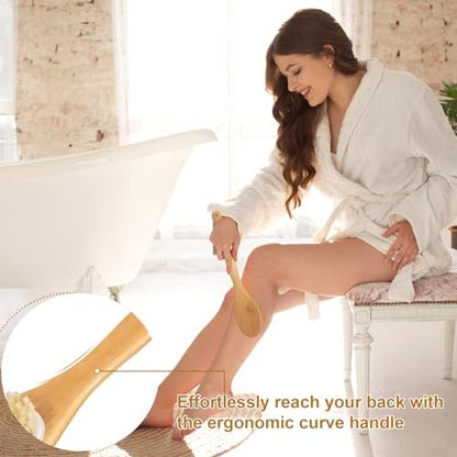 16.5 Inches Back Scrubber for Shower with Curved Long Handle – Wet & Dry Brushing Body Brush, Natural Bristles, Bath Tool for Men & Women