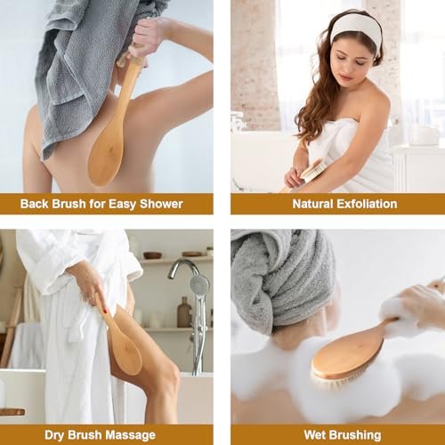 16.5 Inches Back Scrubber for Shower with Curved Long Handle – Wet & Dry Brushing Body Brush, Natural Bristles, Bath Tool for Men & Women - görsel 8