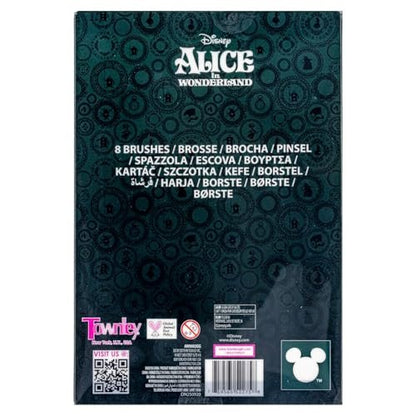 Disney Alice in Wonderland 8-Piece Makeup Brush Set for Eyeshadow, Highlighter, Blush | Soft Hair, Stainless Steel | by Townley Girl