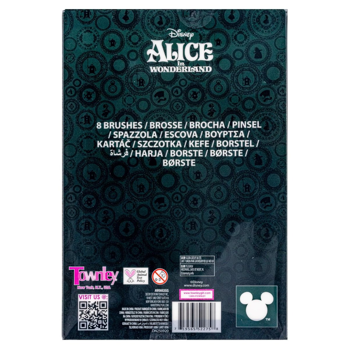 Disney Alice in Wonderland 8-Piece Makeup Brush Set for Eyeshadow, Highlighter, Blush | Soft Hair, Stainless Steel | by Townley Girl - görsel 17