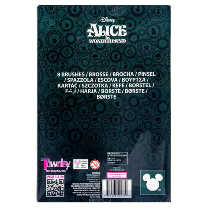 Disney Alice in Wonderland 8-Piece Makeup Brush Set for Eyeshadow, Highlighter, Blush | Soft Hair, Stainless Steel | by Townley Girl