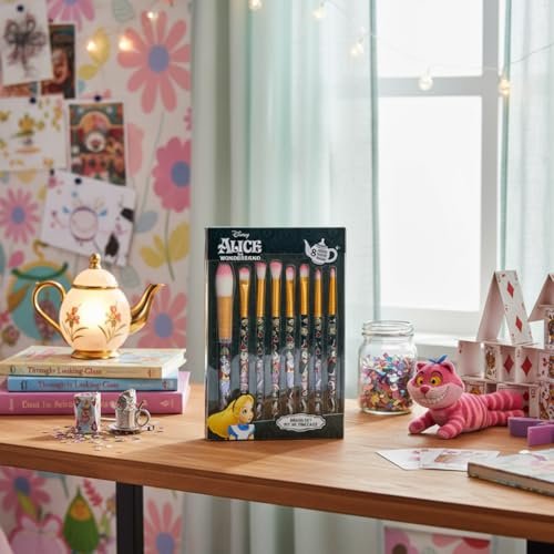 Disney Alice in Wonderland 8-Piece Makeup Brush Set for Eyeshadow, Highlighter, Blush | Soft Hair, Stainless Steel | by Townley Girl - görsel 16