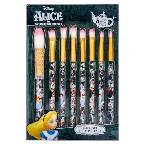 Disney Alice in Wonderland 8-Piece Makeup Brush Set for Eyeshadow, Highlighter, Blush | Soft Hair, Stainless Steel | by Townley Girl - görsel 2